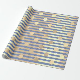 Papier Cadeau Pois Stripes Champaigne Gold Blue Pastel