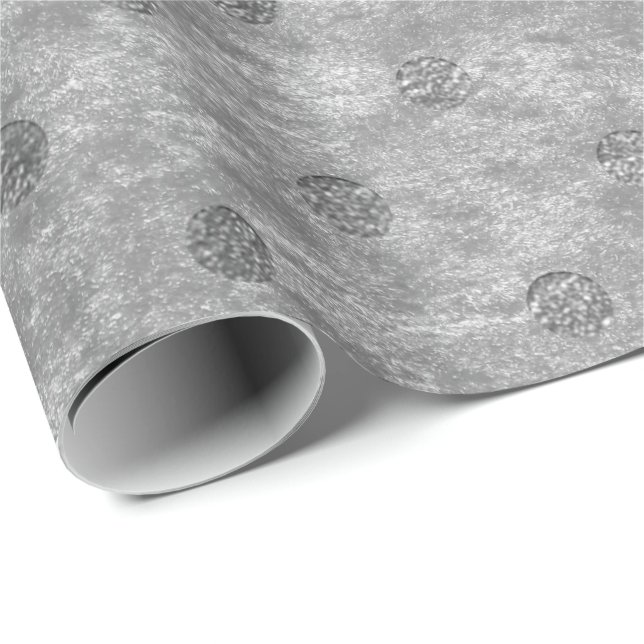 Papier Cadeau Pois velours Polka Minuscule en argent Pois gris (Coin rond)