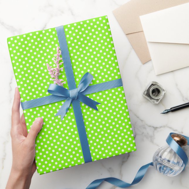 Papier Cadeau pois verts, blancs et verts (Cadeaux)