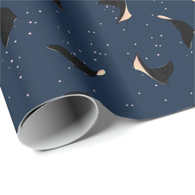 Papier Cadeau Poisson à raies marines tachetées en bleu profond (Coin rond)