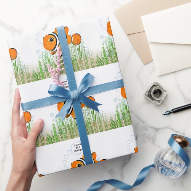 Papier Cadeau Poisson clown anniversaire pour 3ème anniversaire (Cadeaux)