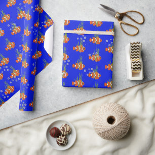 Papier Cadeau Poisson clown dans des bulles et des algues
