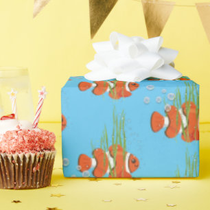 Papier Cadeau Poisson clown en bulles et algues