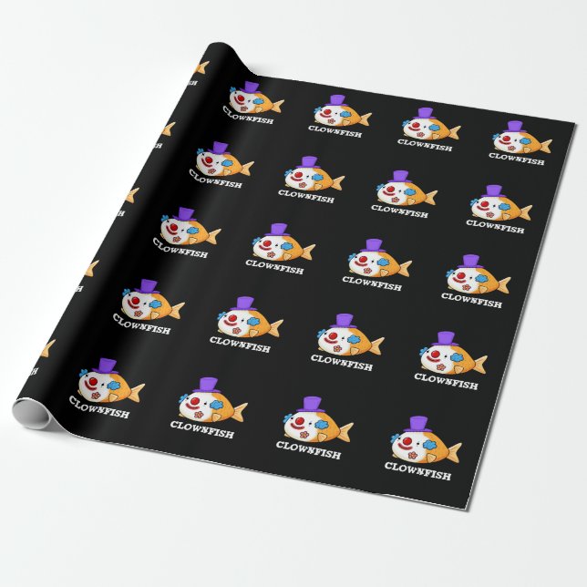 Papier Cadeau Poisson clown Funky Animal Poisson Pun Dark BG (Déroulé)