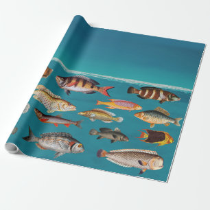 Papier Cadeau Poisson Coloré Sous L'Eau Bleue De L'Océan