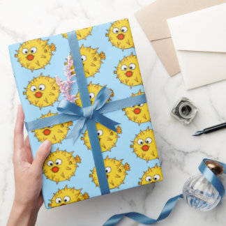 Papier Cadeau Poisson de Puffer jaune 