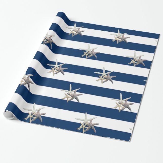 Papier Cadeau Poisson étoilé adorable, Bleu de marine (Déroulé)