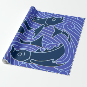 Papier Cadeau Poisson Gras Baignade Océan Bleu Pêche