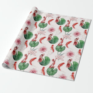 Papier Cadeau Poisson koi et lys design japonais