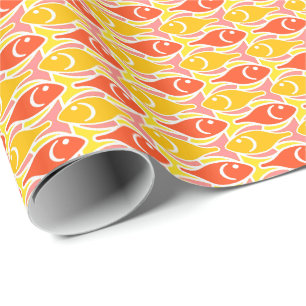 Papier Cadeau Poisson moderne du milieu du siècle, mandarine ora