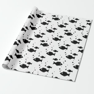 Papier Cadeau poisson noir sur blanc