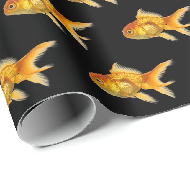 Papier Cadeau poisson rouge sur noir (Coin rond)