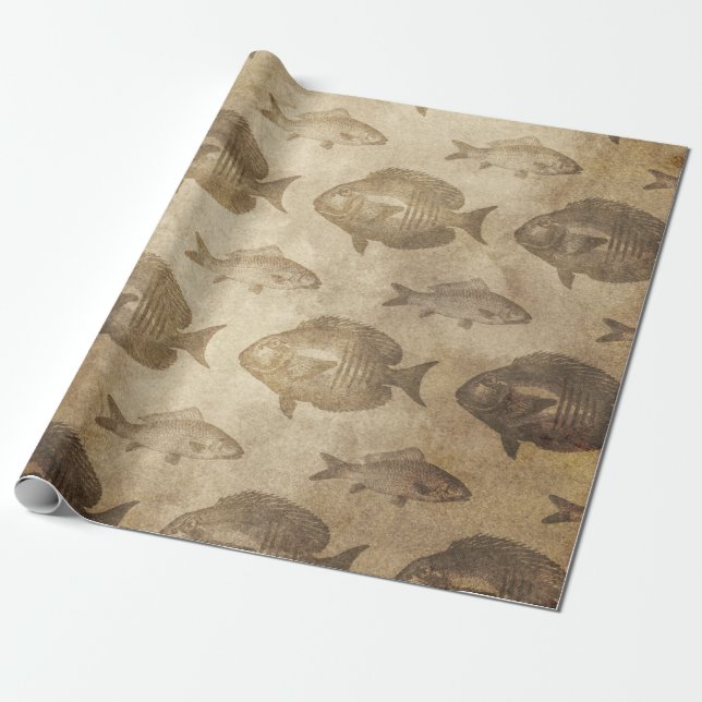 Papier Cadeau Poisson Vintage Brown (Déroulé)