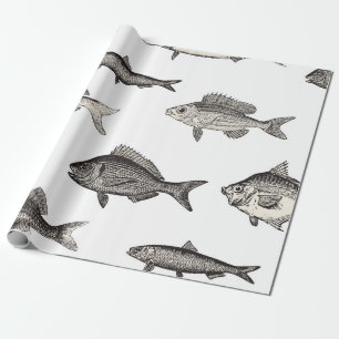 Papier Cadeau Poisson vintage sans sourire patternvintage, poiss