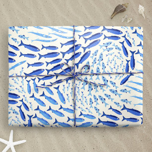 Papier Cadeau Poissons de l'océan bleu nageant - Clair