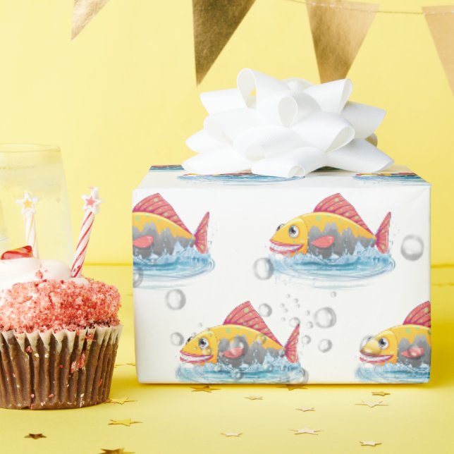 Papier Cadeau Poissons Mignons En Bulles (Fête d'anniversaire)