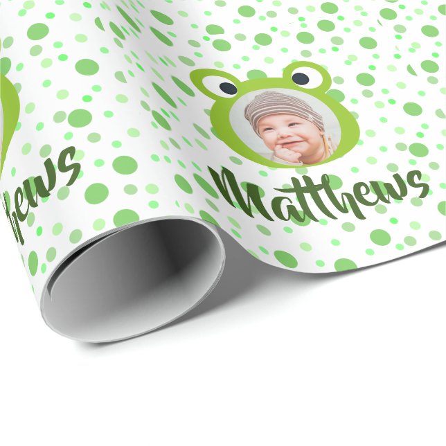 Papier Cadeau Poitrines vertes de grenouille Enfants de fête d'a (Coin rond)