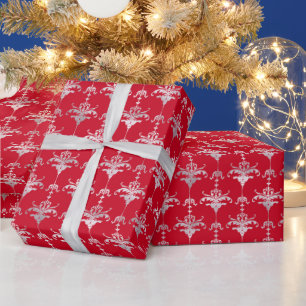 Papier Cadeau Poivre de Noël   Motif de vacances en damas rouge