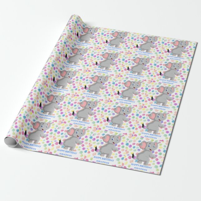 Papier Cadeau POKER éléphant DOTS papier enveloppant BLEU (Déroulé)