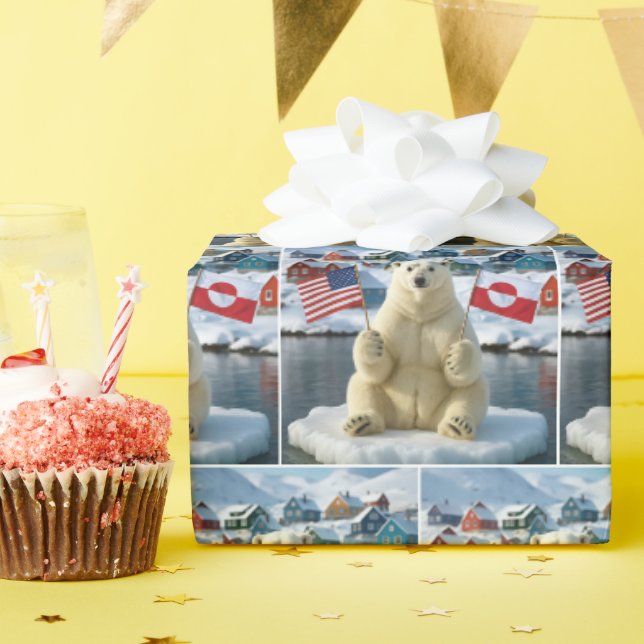 Papier Cadeau Polar Bear With Greenland and American Flags (Fête d'anniversaire)