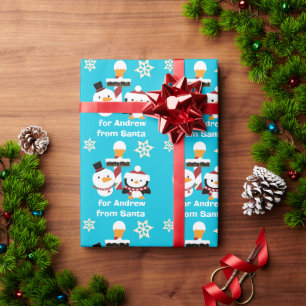 Papier Cadeau Pôle Nord personnalisé Snowman Penguin Noël