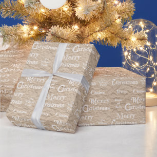 Papier Cadeau Police blanche rustique Kraft détenue Joyeux Noël