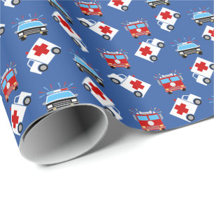 Papier Cadeau Police du feu   du véhicule   de secours   EMT