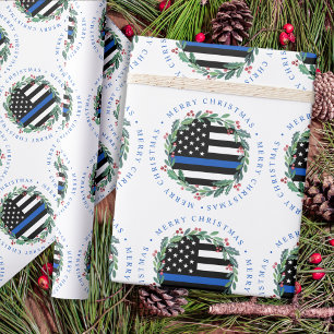 Papier Cadeau Police mince ligne bleue couronne Joyeux Noël
