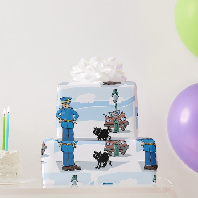 Papier Cadeau Policier Et Chat Noir (Créateur téléchargé)