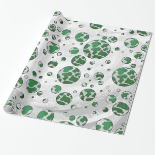 Papier Cadeau Polis Dot Vache vert et blanc Impression