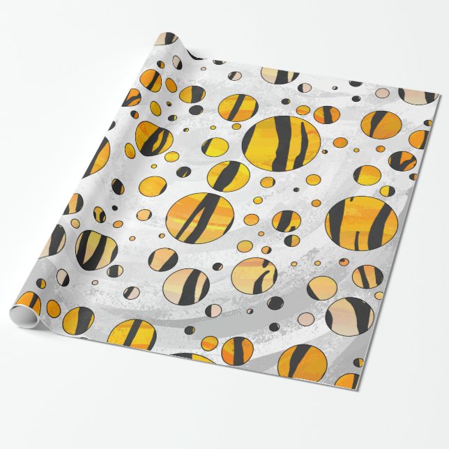 Papier Cadeau Polka Dot Tiger noir et orange (Déroulé)