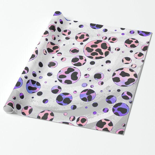 Papier Cadeau Polka noire et rose de Dalmatie Imprimer (Déroulé)