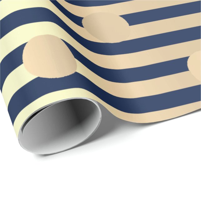 Papier Cadeau Polka petites pointes Bleu Marine Foxier Gold (Coin rond)