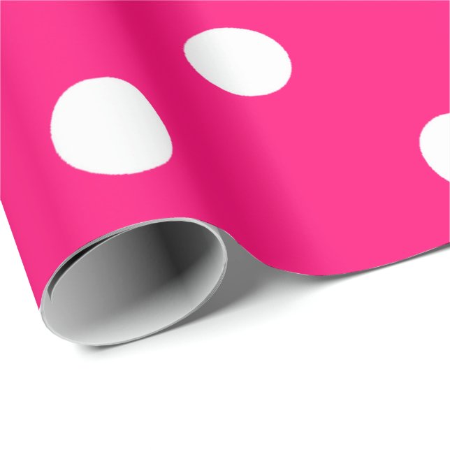 Papier Cadeau Polka petits points blancs Fuchsia rose chaud (Coin rond)