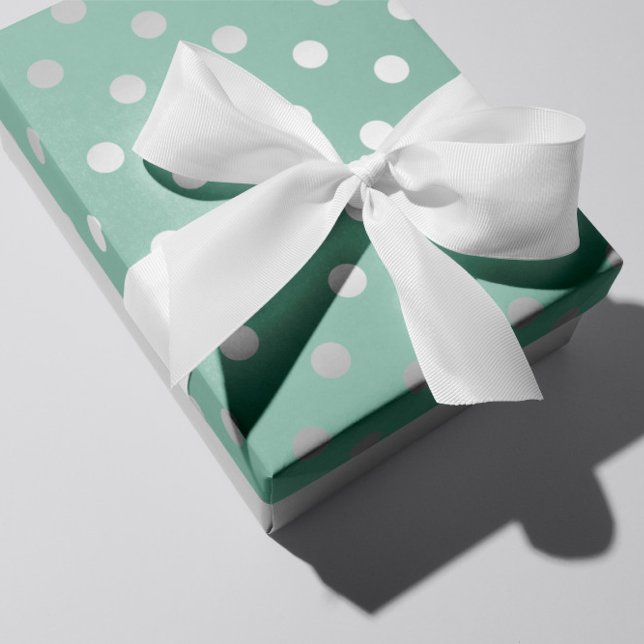 Papier Cadeau Polka Petits Points Menthe Vert Pastel Gris Argent (Créateur téléchargé)