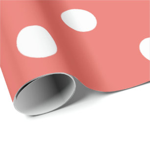 Papier Cadeau Polka Pots Petits Corail Pêche Blanc Classique Élé