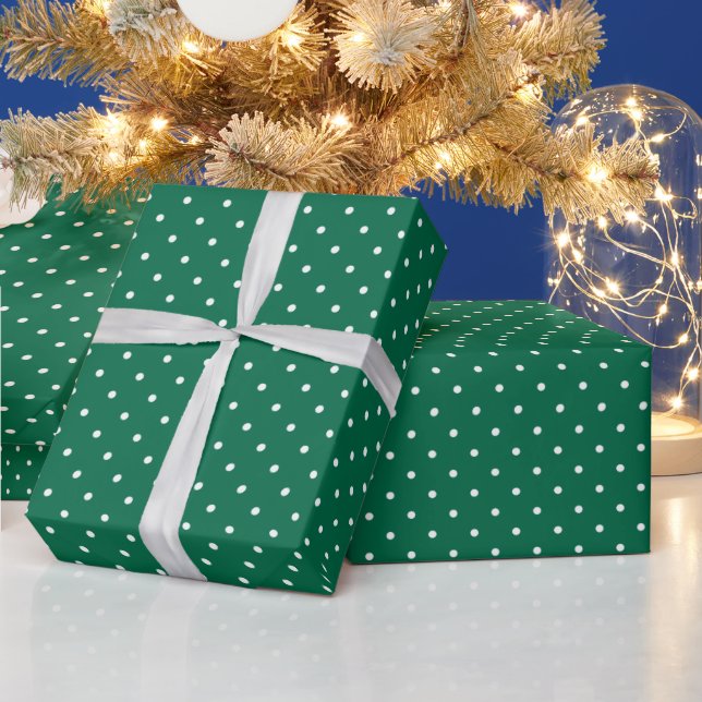 Papier Cadeau Polka verte et blanche moderne Noël pointillé (Vacances)