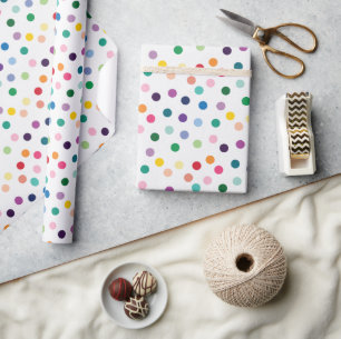 Papier Cadeau Polkadot Art Motif Coloré Sur Blanc Croustillant