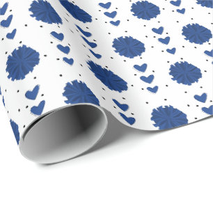 Papier Cadeau Pom-pom girl bleu Pom Poms & Coeurs Motif