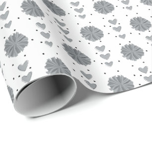 Papier Cadeau Pom-pom girl gris argenté Pom Poms & Coeurs Motif