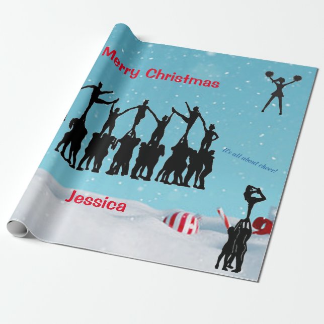 Papier Cadeau Pom-pom girl "Joyeux Noël" (Déroulé)