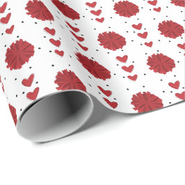 Papier Cadeau Pom-pom girl rouge Pom Poms & Coeurs Motif