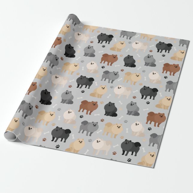Papier Cadeau Poméranie Paw-prints et os de chien (Déroulé)