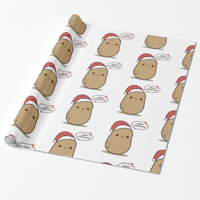 Papier Cadeau Pomme de terre de Noël mignonne (Déroulé)