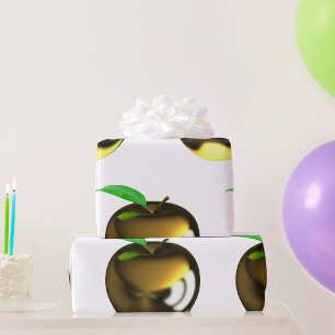 Papier Cadeau Pomme dorée avec feuille brillante métallique