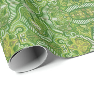 Papier Cadeau Pomme Stripe Bohème Arabesque Motif Chartreuse