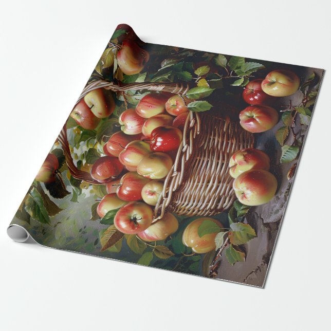 Papier Cadeau Pommes dans un panier Peinture à vie fixe Découpag (Déroulé)