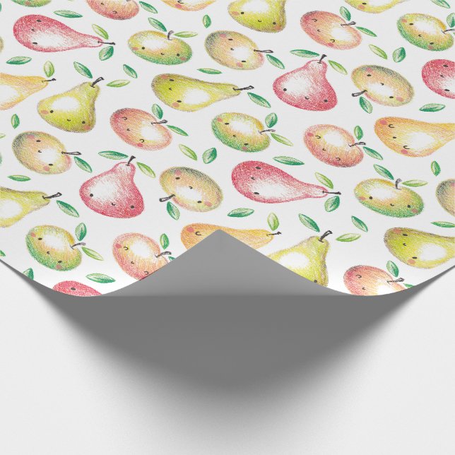 Papier Cadeau Pommes mignonnes et poires dessinées à la main bla (Coin)
