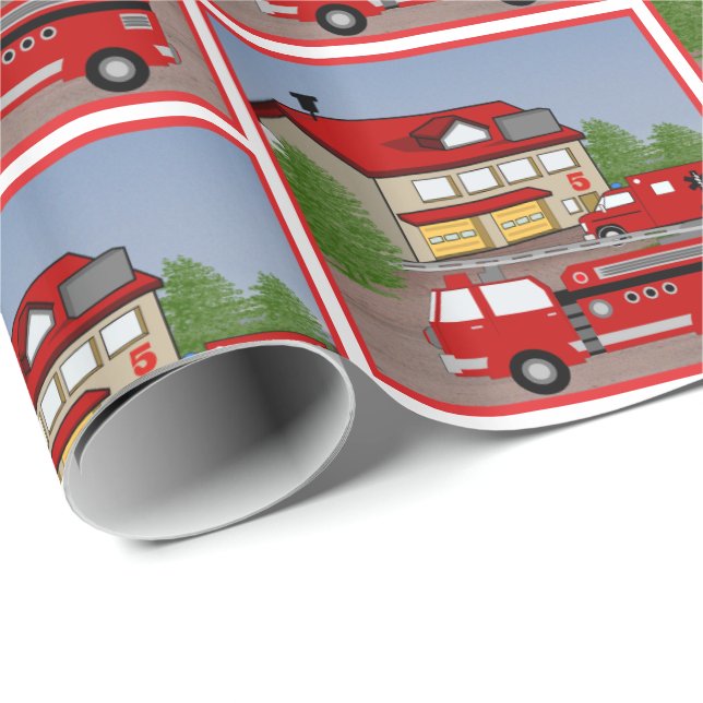 Papier Cadeau Pompiers Camion Ambulance Pompier (Coin rond)
