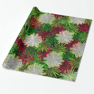 Papier Cadeau Pompons de tresse de Noël - rouge, vert et blanc
